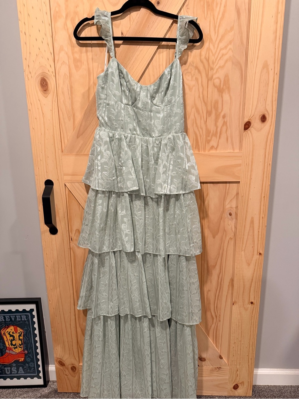 Lulus Medium Sage Tiered Ruffle Maxi Prom Dress